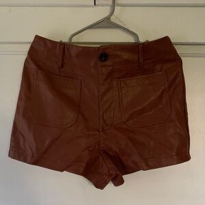 Anthropologie High Waist Leather Shorts in Deep Brown
